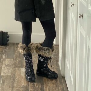 Moon Boot Monaco Fur Trimmed Boot Black Tall